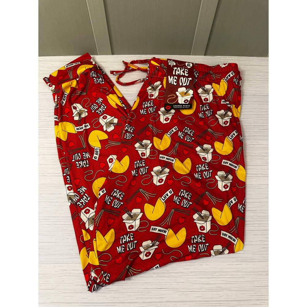 Main And Local Mens Take Me Out Chinese Takeout Lounge Pants Red XL New